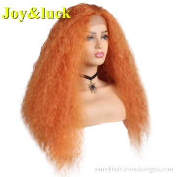 Wholesale Prices Hair Golden Color For Women Natural Long Front Lace Wave Synthetic Wigs Daily Or Party Curly Gold Ladies Hair